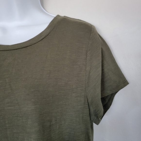 Express Women's Small Short Sleeve Blouse Top Olive Green Black Chiffon Trim - Picture 6 of 7